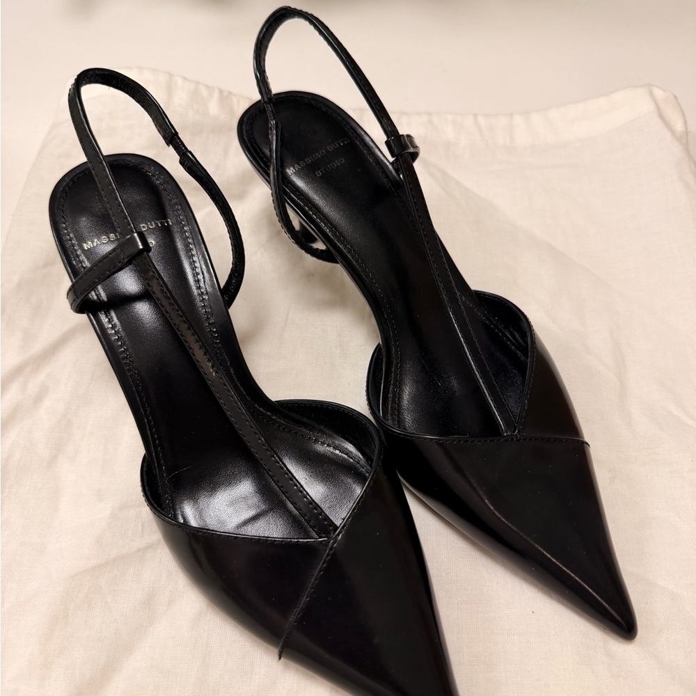 Massimo Dutti Black Pointed Slingback Heels